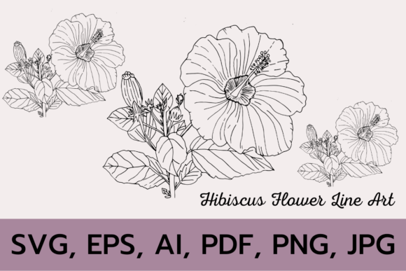 Download HIBISCUS FLOWER BRANCH LINE ART SVG - Flower branch Collection